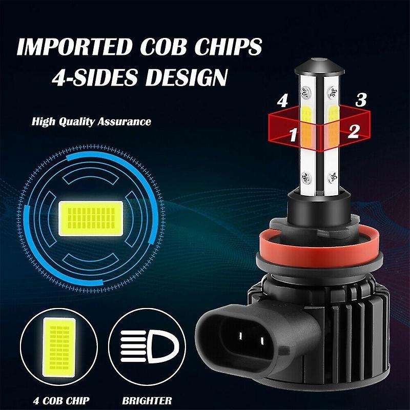 9005 H11 Combo 4Side LED Headlight Fog Kits Bulb 6000K White High Low Beam