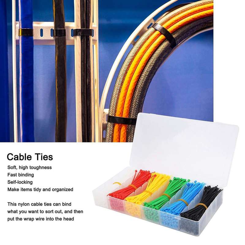 900 Pieces Self-Locking Nylon Cable Ties Multi-Colored Portable Cable Ties Organizer 2X100mm