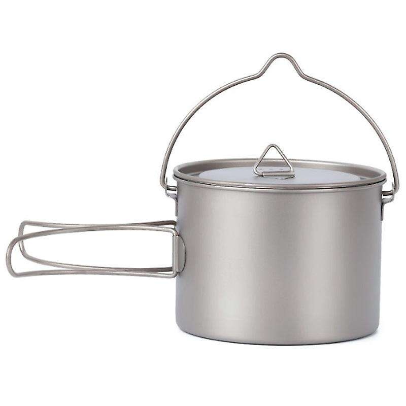 900Ml Titanium Pot Hanging Camping Pot Portable Water Cup with Lid Foldable Handle Outdoor Tableware