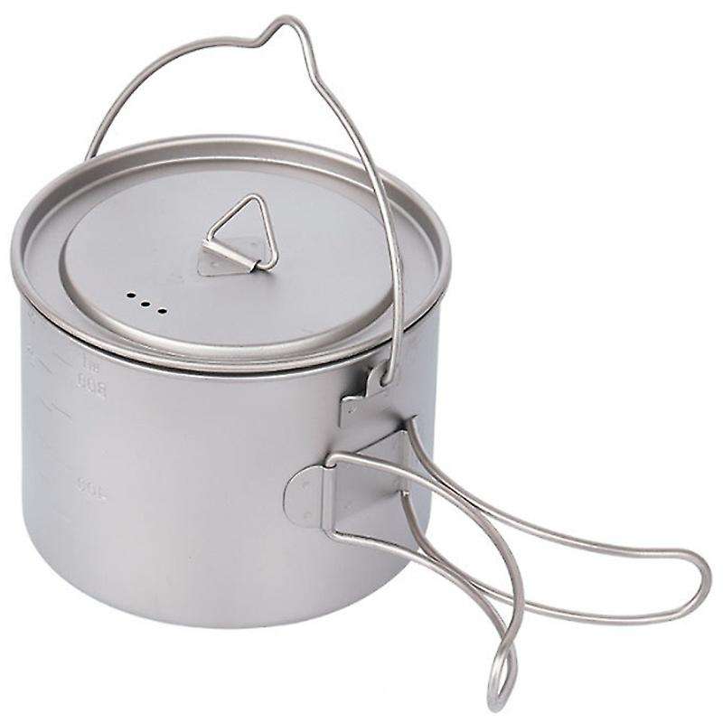 900Ml Titanium Pot Hanging Camping Pot Portable Water Cup with Lid Foldable Handle Outdoor Tableware