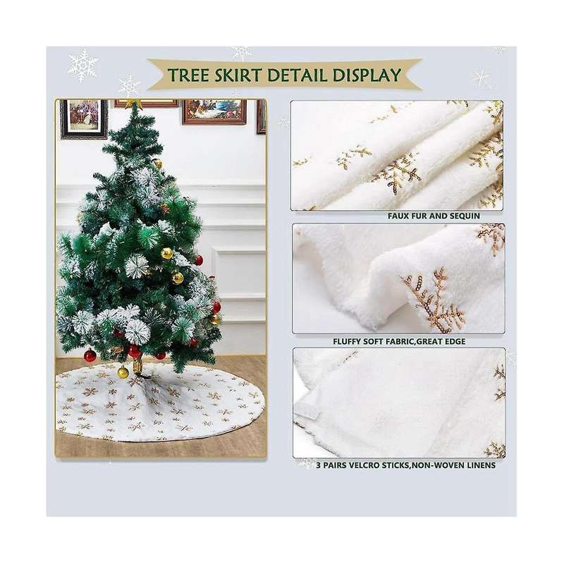 90cm Christmas Trees Skirt Faux Fur Carpet Snowflake White Plush Mat for Home Xmas Tree New Year Dec