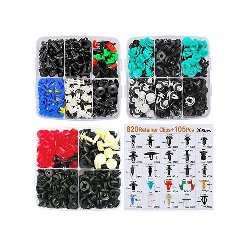 925pcs Car Bumper Retainer Clips Plastic Rivets Fasteners Handle Rod Clip, 26 Sizes Auto Push Pin Ri