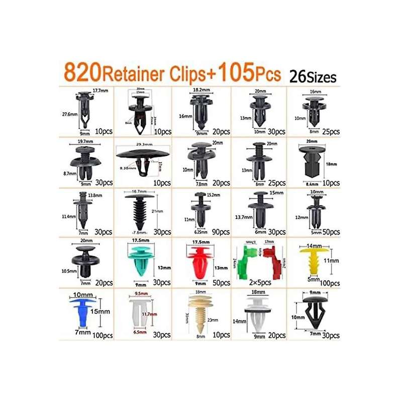 925pcs Car Bumper Retainer Clips Plastic Rivets Fasteners Handle Rod Clip, 26 Sizes Auto Push Pin Ri