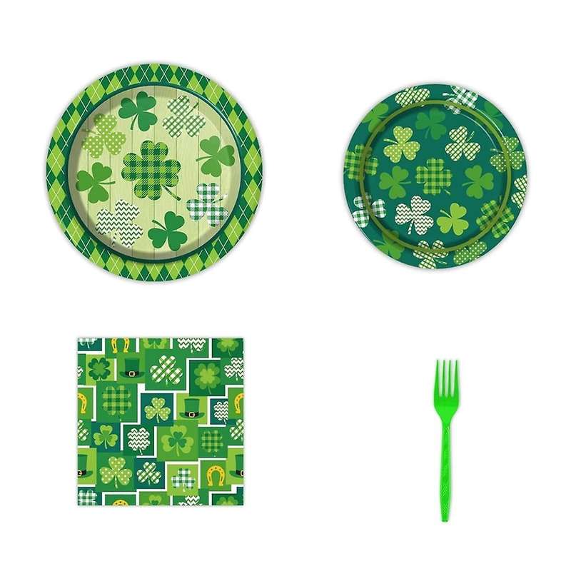 96 Pcs St. 'S Day Dinnerware Set Lucky Green Shamrock Plates Irish Holiday Party Dinnerware Set for