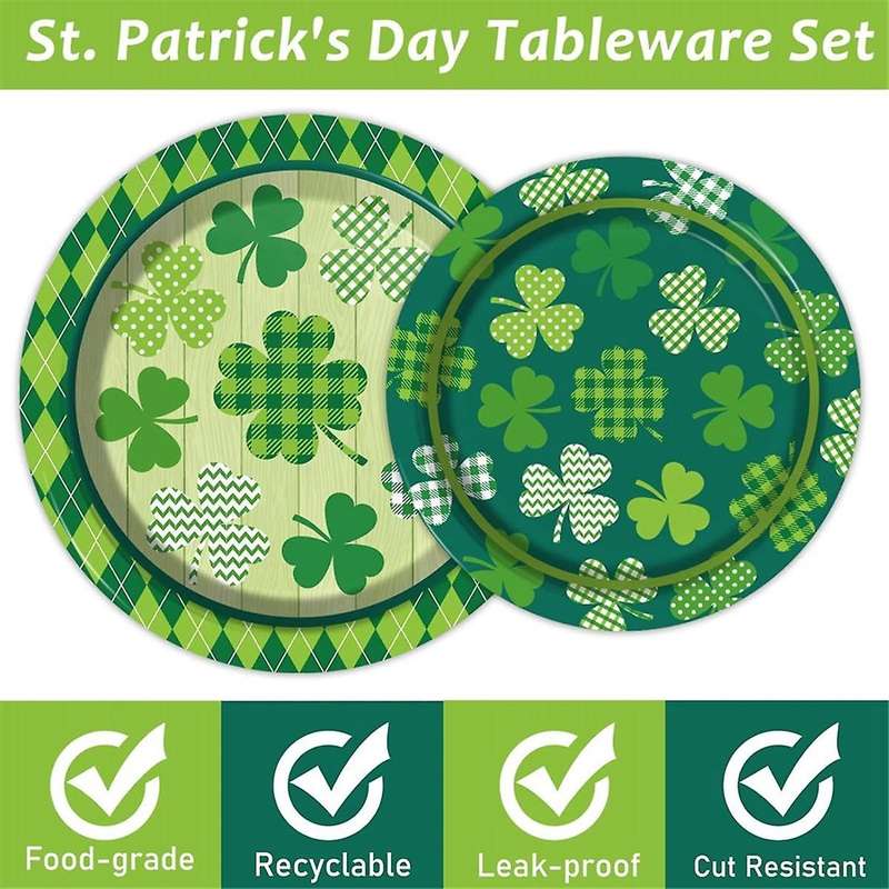 96 Pcs St. 'S Day Dinnerware Set Lucky Green Shamrock Plates Irish Holiday Party Dinnerware Set for
