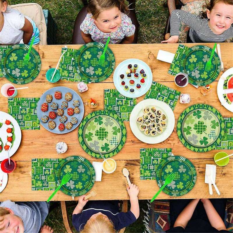 96 Pcs St. 'S Day Dinnerware Set Lucky Green Shamrock Plates Irish Holiday Party Dinnerware Set for