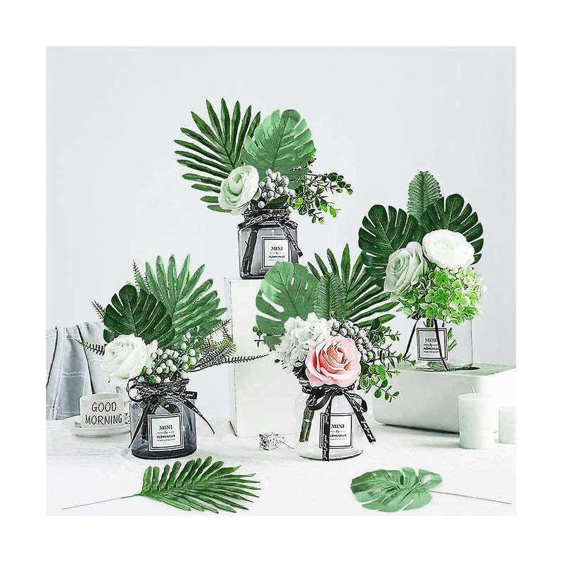 96pcs Palm Leaves Artificial Tropical Monstera Faux Palm Fronds Monstera Stems Luau Hawaiian Party