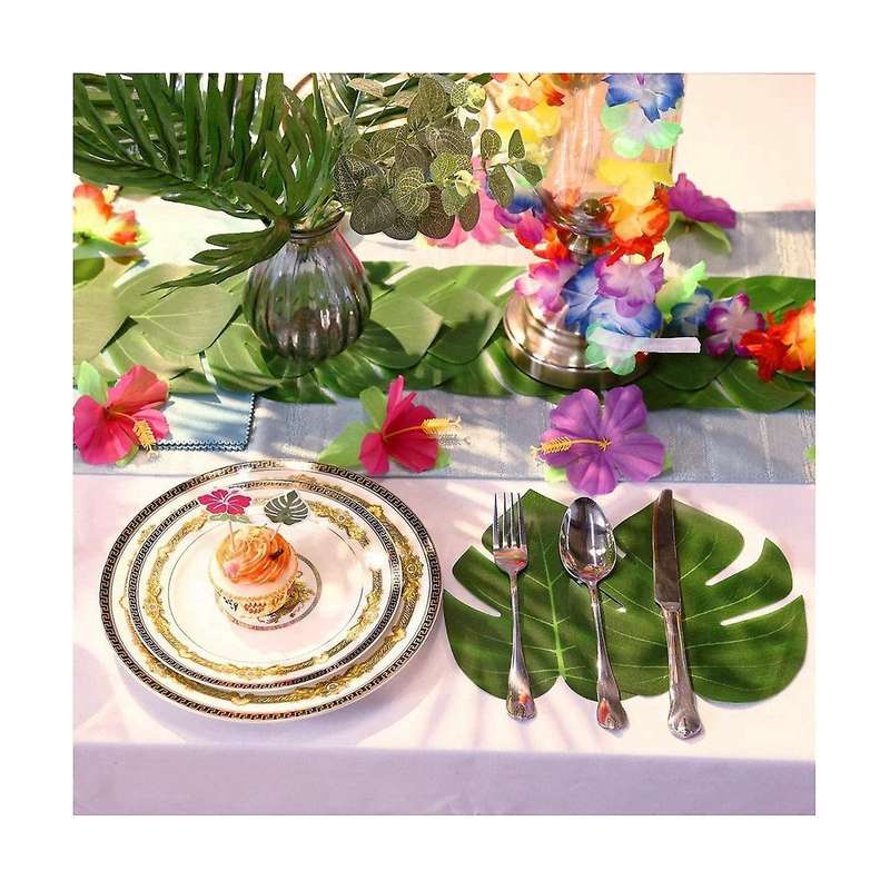 96pcs Palm Leaves Artificial Tropical Monstera Faux Palm Fronds Monstera Stems Luau Hawaiian Party