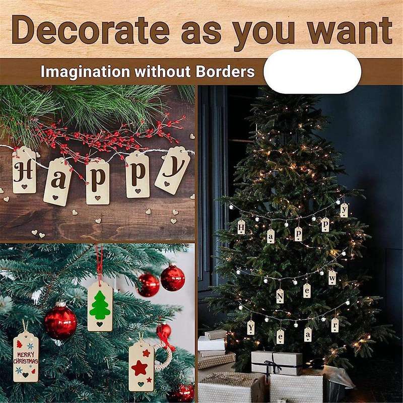96PCS Unfinished Blank Wooden Tag Natural Pendant with Heart DIY Crafts Bookmark for Wedding Party