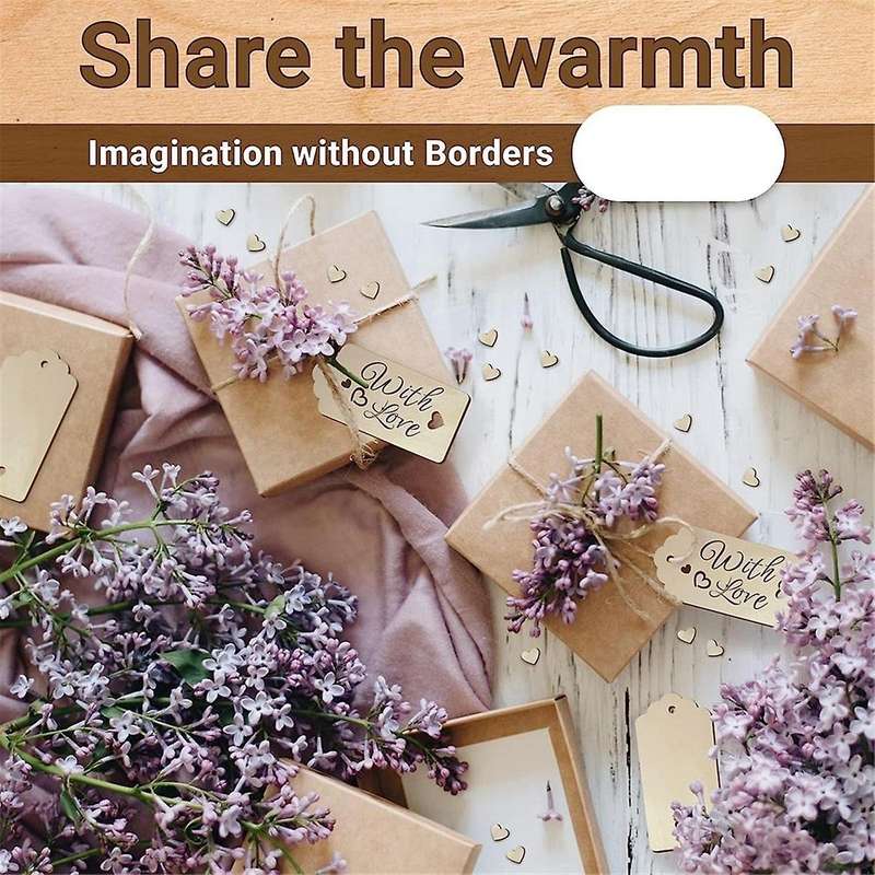 96PCS Unfinished Blank Wooden Tag Natural Pendant with Heart DIY Crafts Bookmark for Wedding Party
