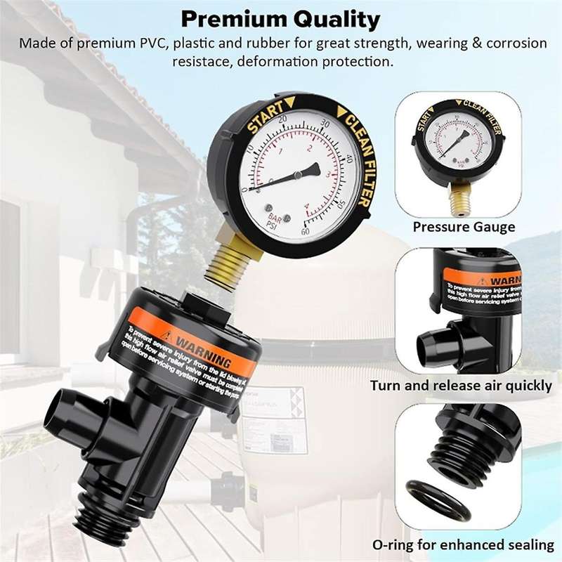 98209800 Pool Filter Pressure Gauge, Manual Bleed Valve Release Valve for Pool and Spa Filters 98209