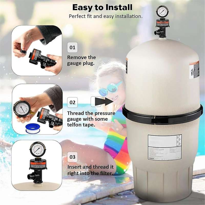 98209800 Pool Filter Pressure Gauge, Manual Bleed Valve Release Valve for Pool and Spa Filters 98209