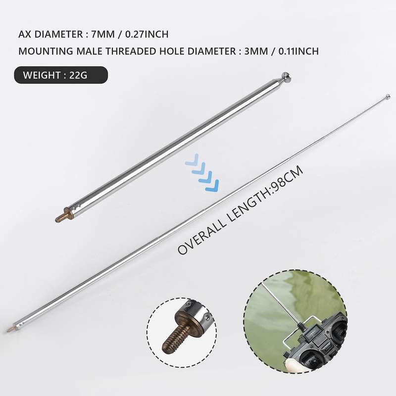 98cm 38.5" 7 Sections Telescopic Antenna Replacement Compatible FM Radio TV