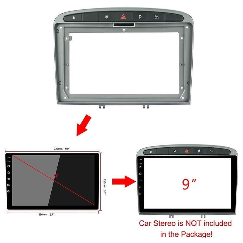 9Inch Car Stereo Fascia Panel Frame DVD Panel Bezel Frame Installation Trim Kit Fit for 408 2008-201
