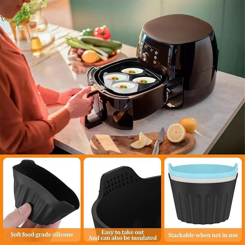 9Pcs Air Fryer Egg Poacher, Ramekins for Air Fryer, Silicone Egg Poaching Cups Reusable Silicone Ba