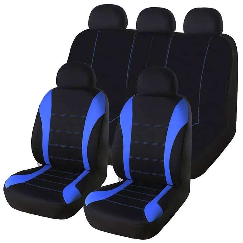 9PCS Automobiles Seat Covers Front Car Seat Covers Front Ready Sport Bucket Seat Cover(Black + Blue)