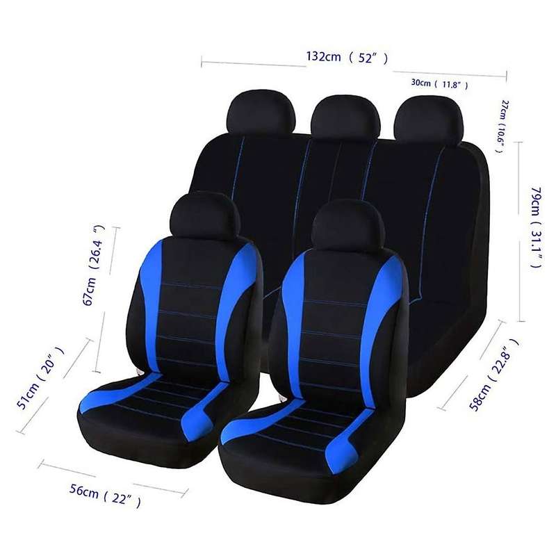 9PCS Automobiles Seat Covers Front Car Seat Covers Front Ready Sport Bucket Seat Cover(Black + Blue)
