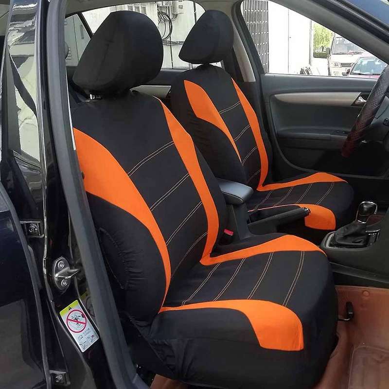 9PCS Automobiles Seat Covers Front Car Seat Covers Front Ready Sport Bucket Seat Cover(Black + Orang