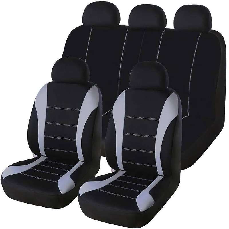 9PCS Automobiles Seat Covers Front Car Seat Covers Front Ready Sport Bucket Seat Cover(Black + Grey)
