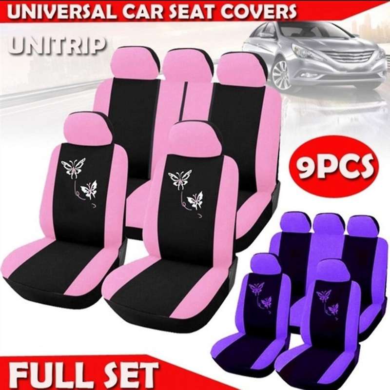 9Pcs Car Seat Covers Butterfly Embroidery Car-Styling Woman Seat Covers Automobiles Car Interior Acc