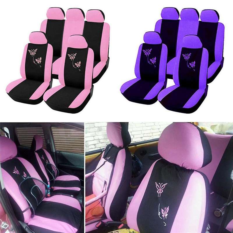 9Pcs Car Seat Covers Butterfly Embroidery Car-Styling Woman Seat Covers Automobiles Car Interior Acc