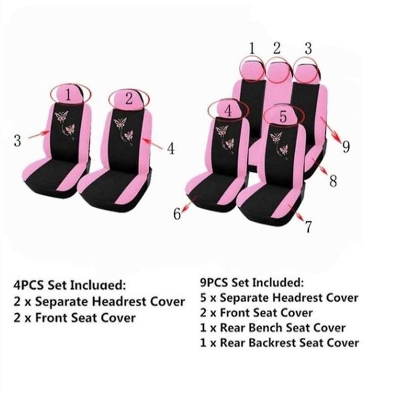 9Pcs Car Seat Covers Butterfly Embroidery Car-Styling Woman Seat Covers Automobiles Car Interior Acc