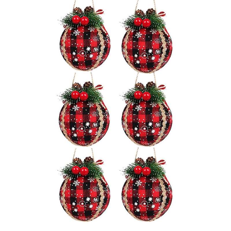 9pcs Christmas Ball Ornaments 3.15inch Christmas Check Fabric Wrapped Balls Pendants for Christmas