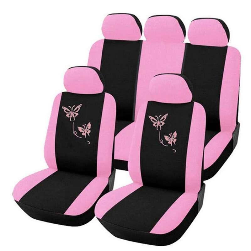 9Pcs Car Seat Covers Butterfly Embroidery Car-Styling Woman Seat Covers Automobiles Car Interior Acc