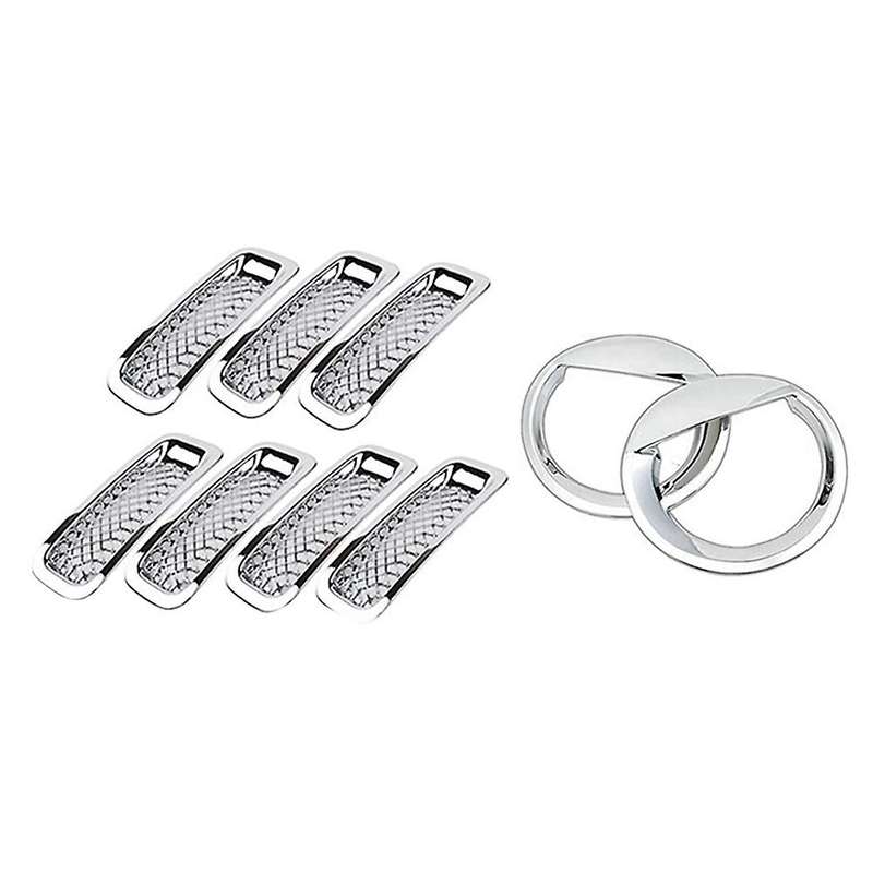 9Pcs Chrome Front Grille Mesh Trim+Head Light Cover Trim for Patriot 2011-2017
