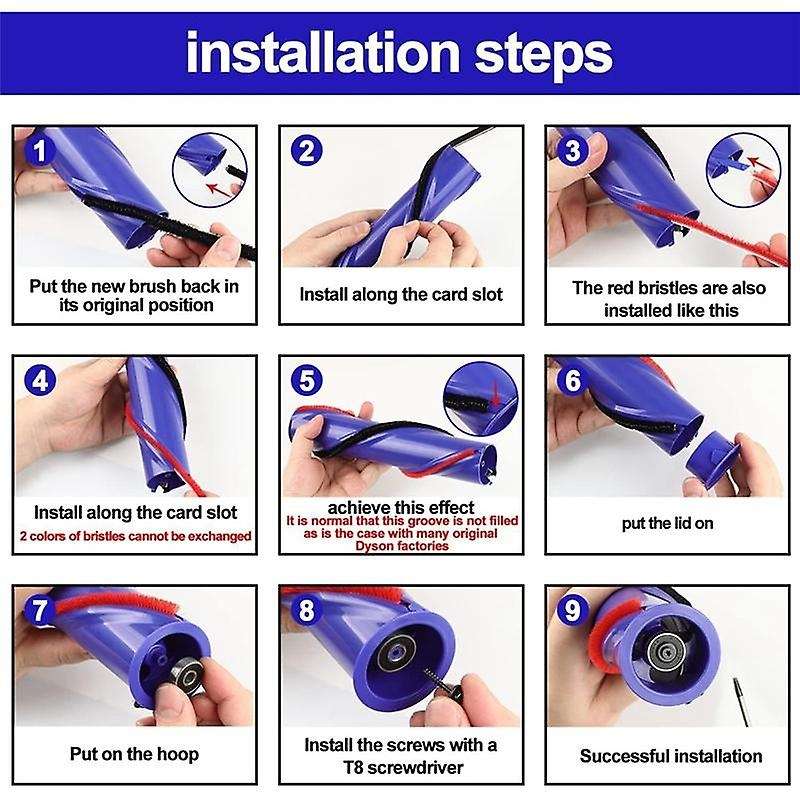 9pcs for V7 V8 V10 V11 Vacuum Cleaner Soft Plush Strip Screwdriver Direct Drive Electric Floor Roll