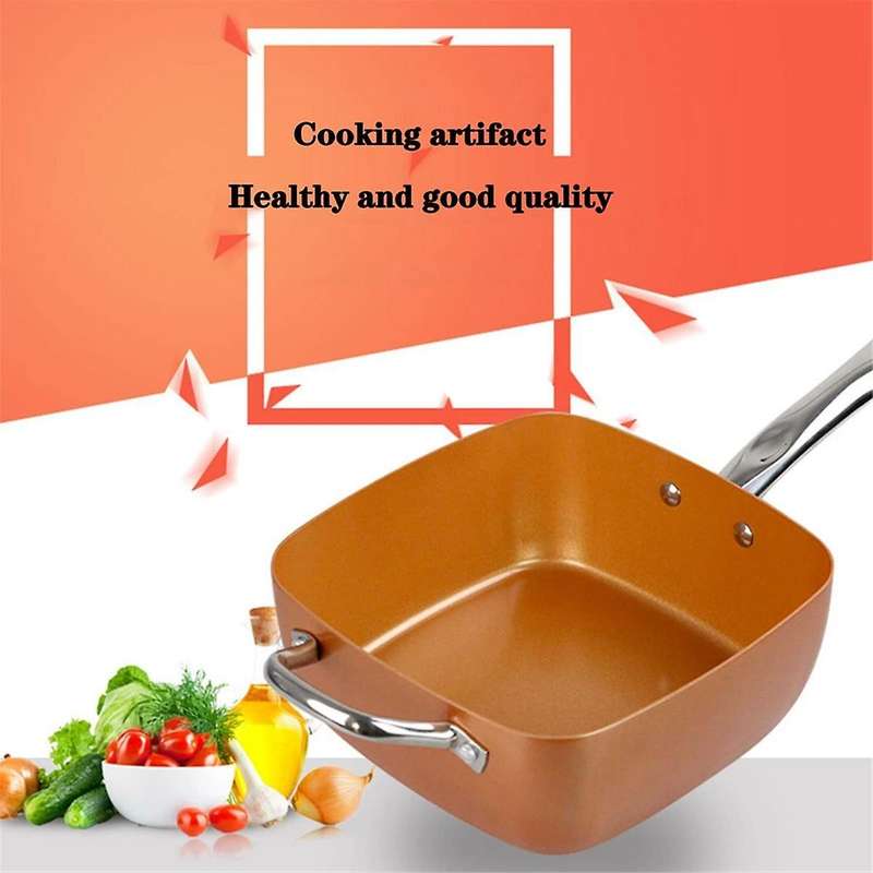 9PCS Frying Pan Four-Piece Set Square Pan Frying Pan Copper Color Non-Stick Pan