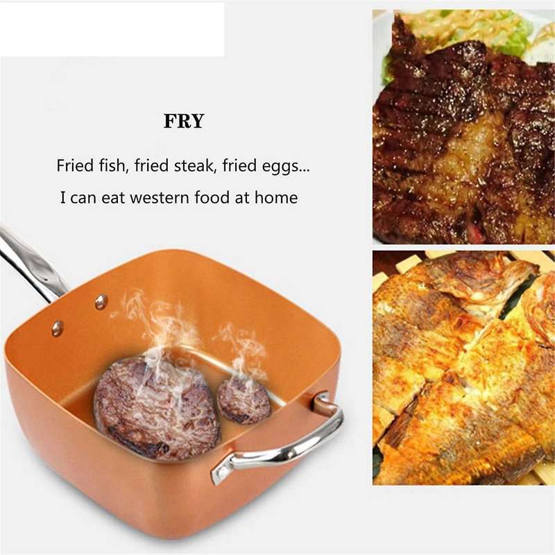 9PCS Frying Pan Four-Piece Set Square Pan Frying Pan Copper Color Non-Stick Pan