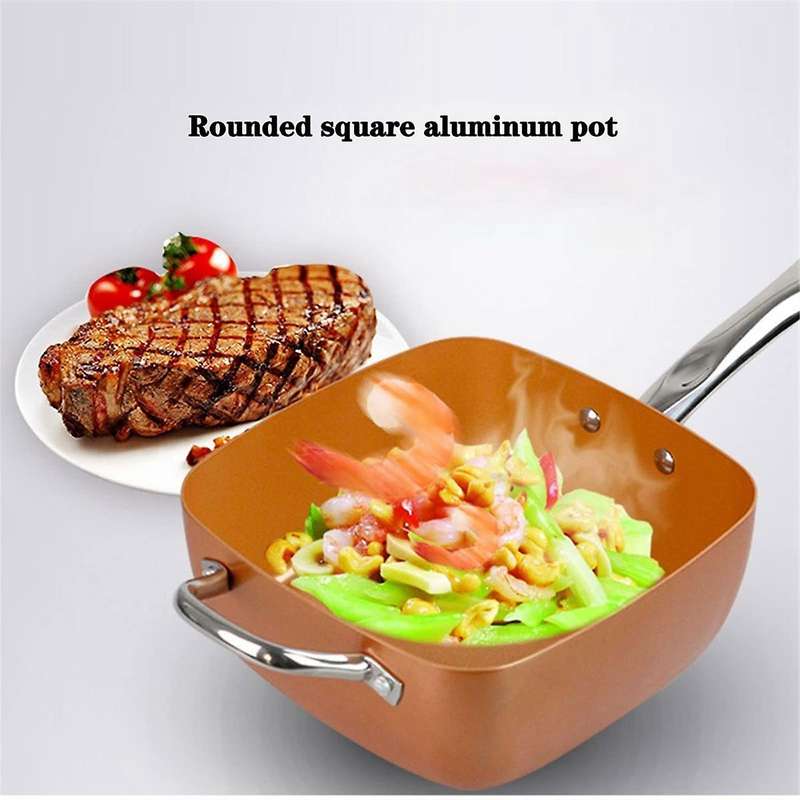 9PCS Frying Pan Four-Piece Set Square Pan Frying Pan Copper Color Non-Stick Pan