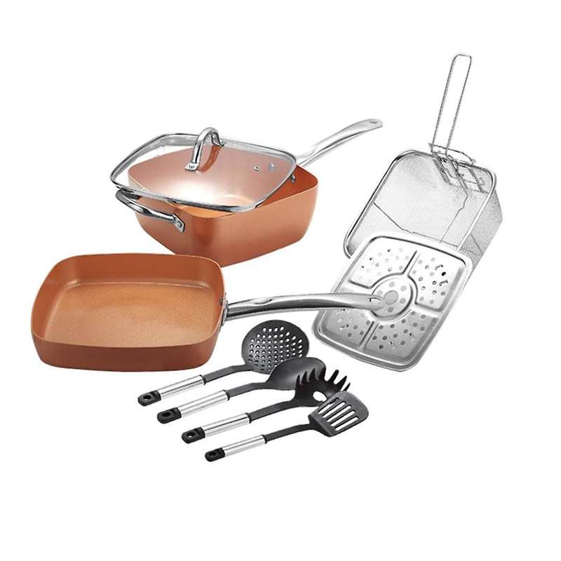 9PCS Frying Pan Four-Piece Set Square Pan Frying Pan Copper Color Non-Stick Pan