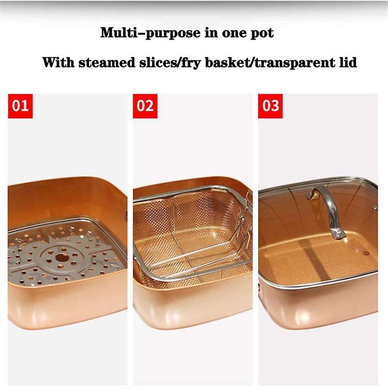 9PCS Frying Pan Four-Piece Set Square Pan Frying Pan Copper Color Non-Stick Pan