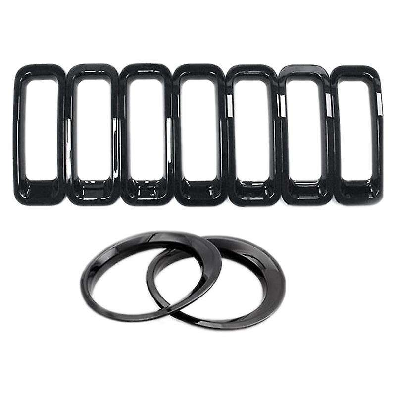 9Pcs Front Grill Mesh Grille Insert Kit + Light Lamp Cover Trim for 2011-2016 Patriot