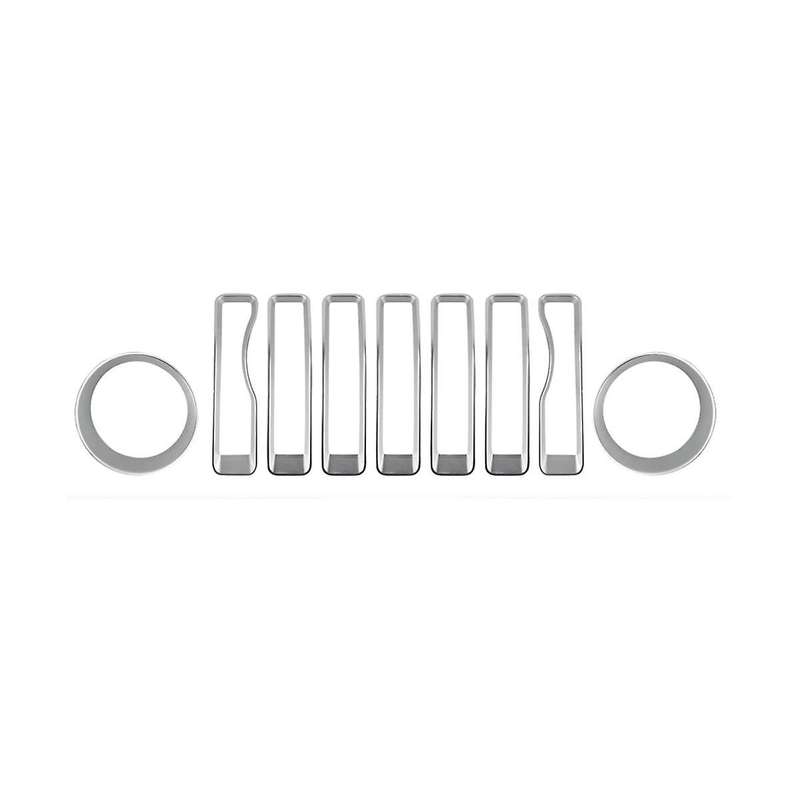 9pcs Front Grille Trim Inserts Grill Cover for Wrangler Jl Jlu Sports 2018-2023 Chrome Headlight De