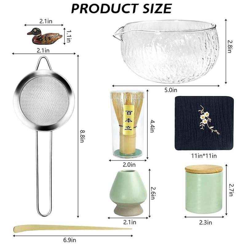 9PCS Japanese Matcha Tea Set, Matcha Bowl with Pouring Spout, Tea Tray, Bamboo Whisk, Handmade Match
