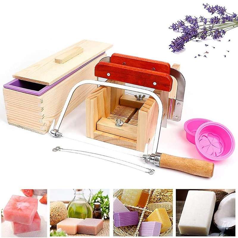 9PCS Silicone Soap Kit,Rectangular Wooden Silicone Soap Mold Cutter SlicerHandmade Soap DIY for Soa