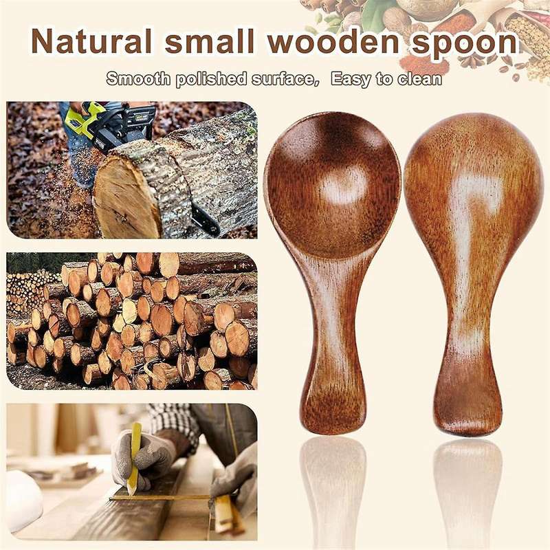 9PCS Small Wooden Spoons, 3.2 Inch Small Wooden Spoons for Jars, Brown Mini Wood Teaspoons for Servi