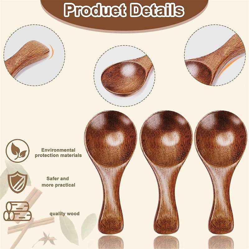 9PCS Small Wooden Spoons, 3.2 Inch Small Wooden Spoons for Jars, Brown Mini Wood Teaspoons for Servi