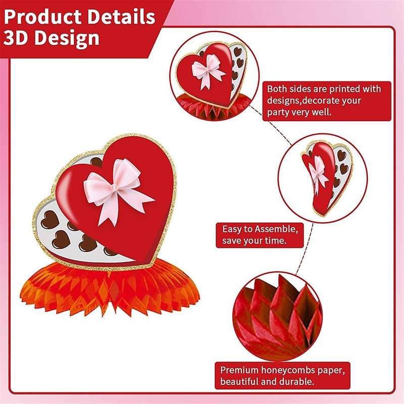 9pieces Vintage Valentine's Day 3d Paper Heart Table Centerpiece Signs Valentines Table Toppers For