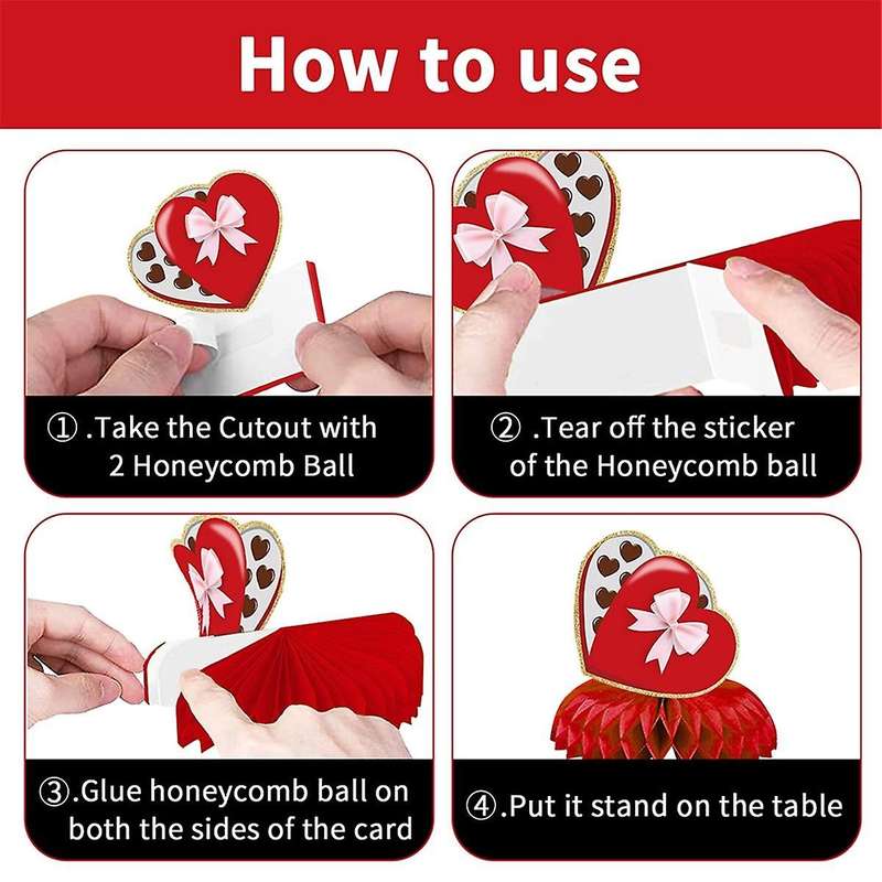 9pieces Vintage Valentine's Day 3d Paper Heart Table Centerpiece Signs Valentines Table Toppers For