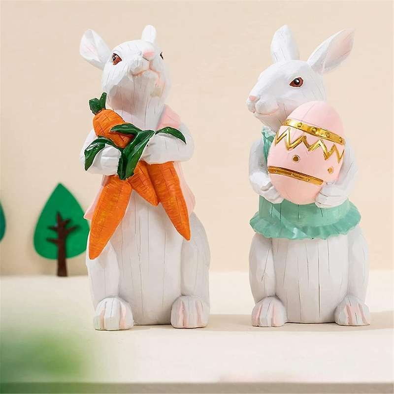 A Easter Resin Bunny Statues Decoration for Home Funny Rabbit Spring Summer Table Figurines