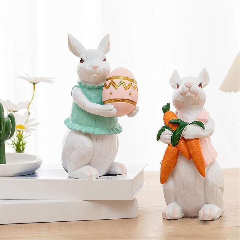 A Easter Resin Bunny Statues Decoration for Home Funny Rabbit Spring Summer Table Figurines