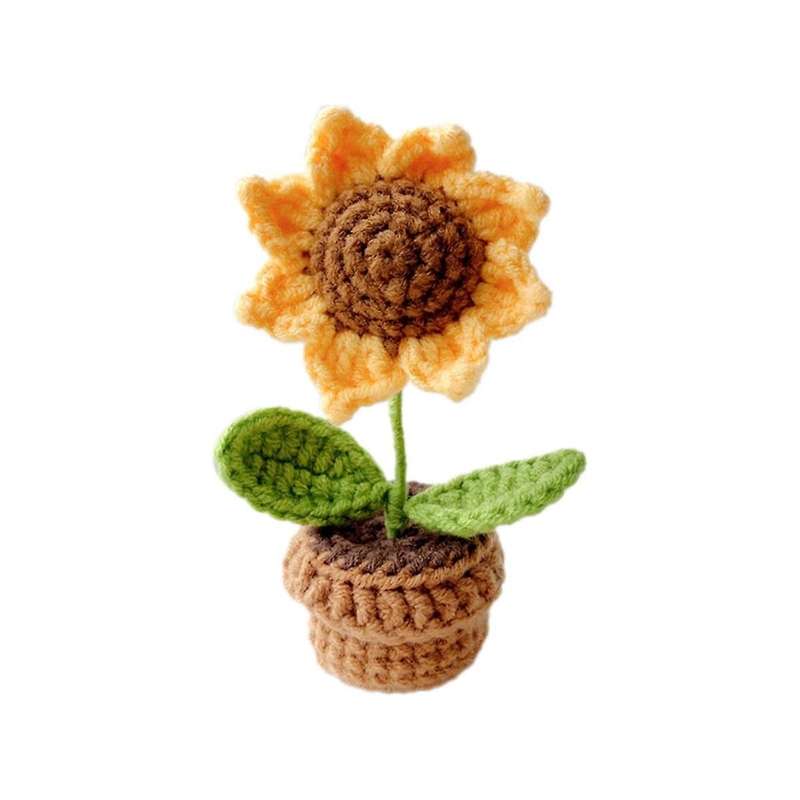 A Hand-Knitted Flowers Potted Crochet Artificial Plants Finished Woven Gift