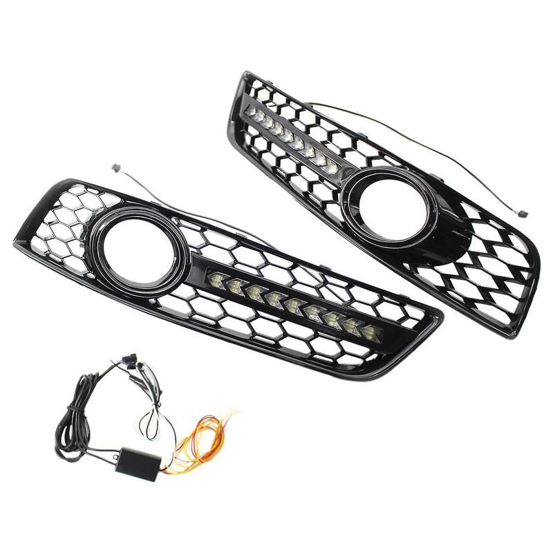 A Pair Honeycomb Bumper Fog Light Grill Grille with LED DRL for - A3 8P 2009-2013 8P0807682D 8P08076