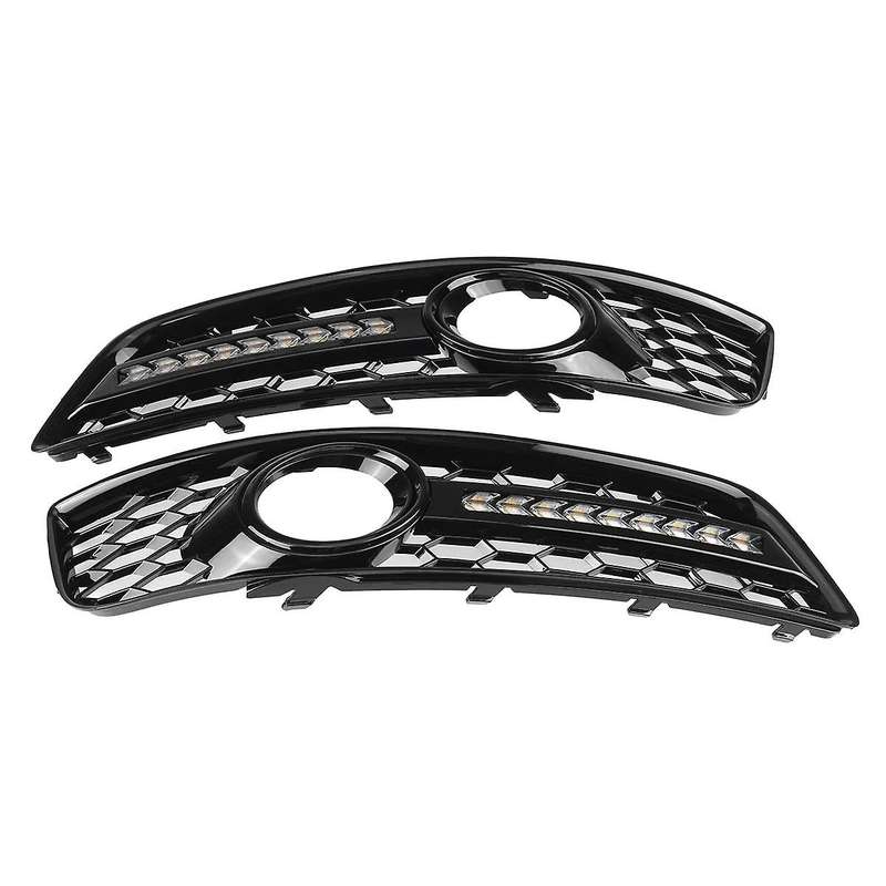 A Pair Honeycomb Bumper Fog Light Grill Grille with LED DRL for - A3 8P 2009-2013 8P0807682D 8P08076