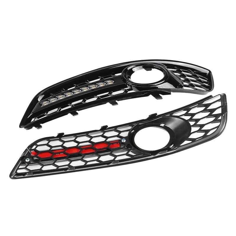 A Pair Honeycomb Bumper Fog Light Grill Grille with LED DRL for - A3 8P 2009-2013 8P0807682D 8P08076