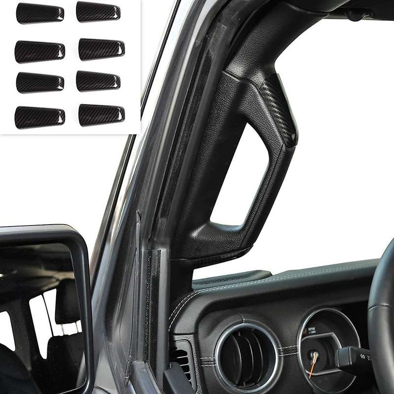 A&B Pillar Grab Handles Trim Cover ABS 2018 2019 2020 for Wrangler JL JLU JT, Carbon Fiber